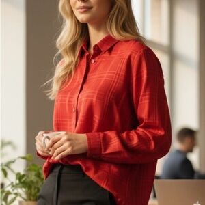 NWT Red Plaid Button-Up Blouse | Size 3XL runs small like XL